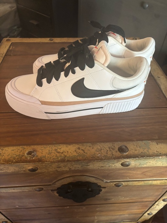 Nike Shoes - Nike White Sneakers with Black Swoosh and Tan Accent